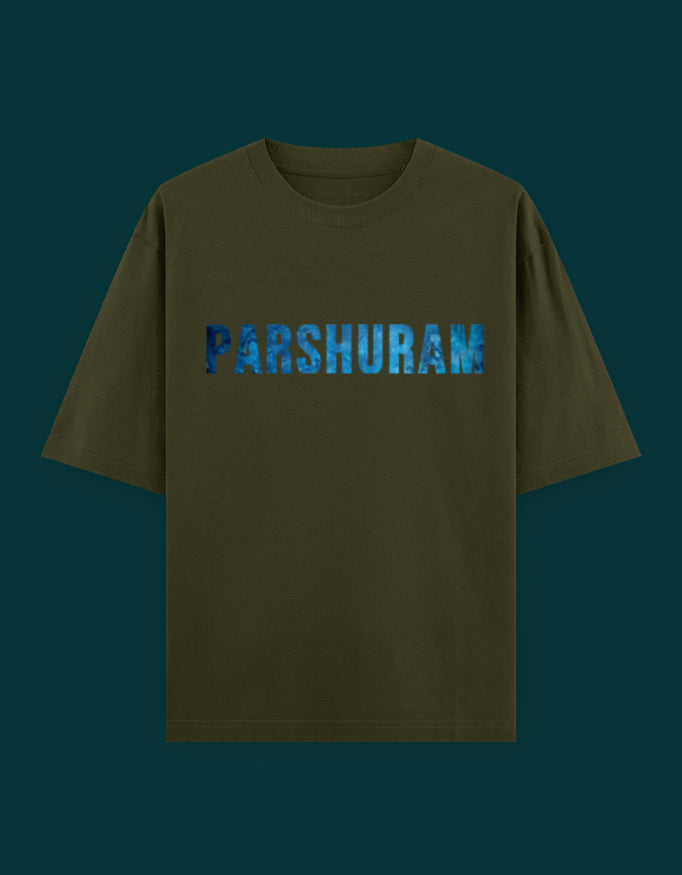 Hindu god Parshuram inspired oversized t-shirt with graphic text print.