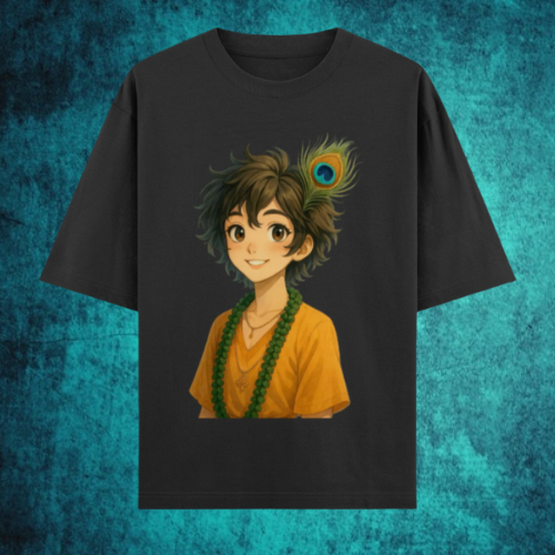 Spiritual Krishna graphic tee for men featuring divine artwork in artistic style.
